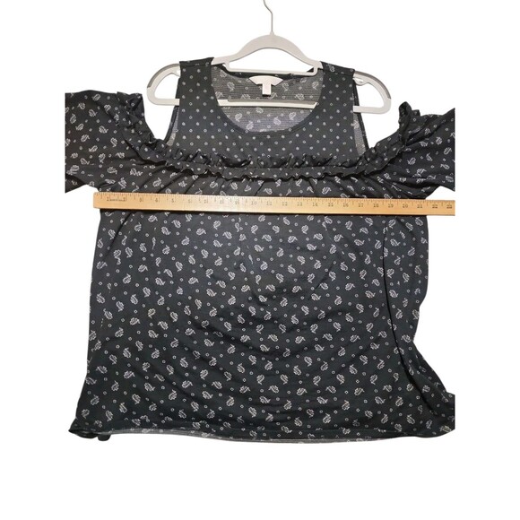 Lauren Conrad Women’s Blouse XL Black White Print Cold Shoulder Top - Picture 4 of 6
